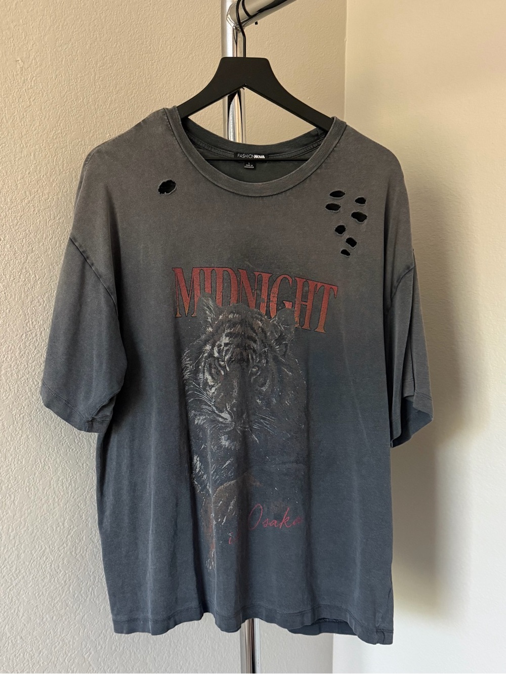 Fashion Nova Black Graphic 'Midnight' Tiger Tee with Red Accents